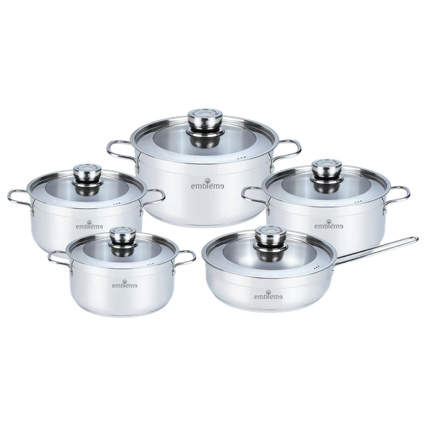 [EM SS5SE25] Stainless Steel Cookware Set - 18/8 - 10 Pieces - Silver