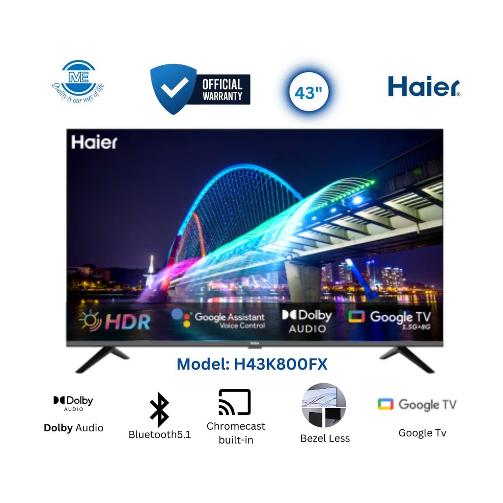 [H43K800FXA] K800 FHD Google TV, 43-Inch شاشة هاير حجم 43