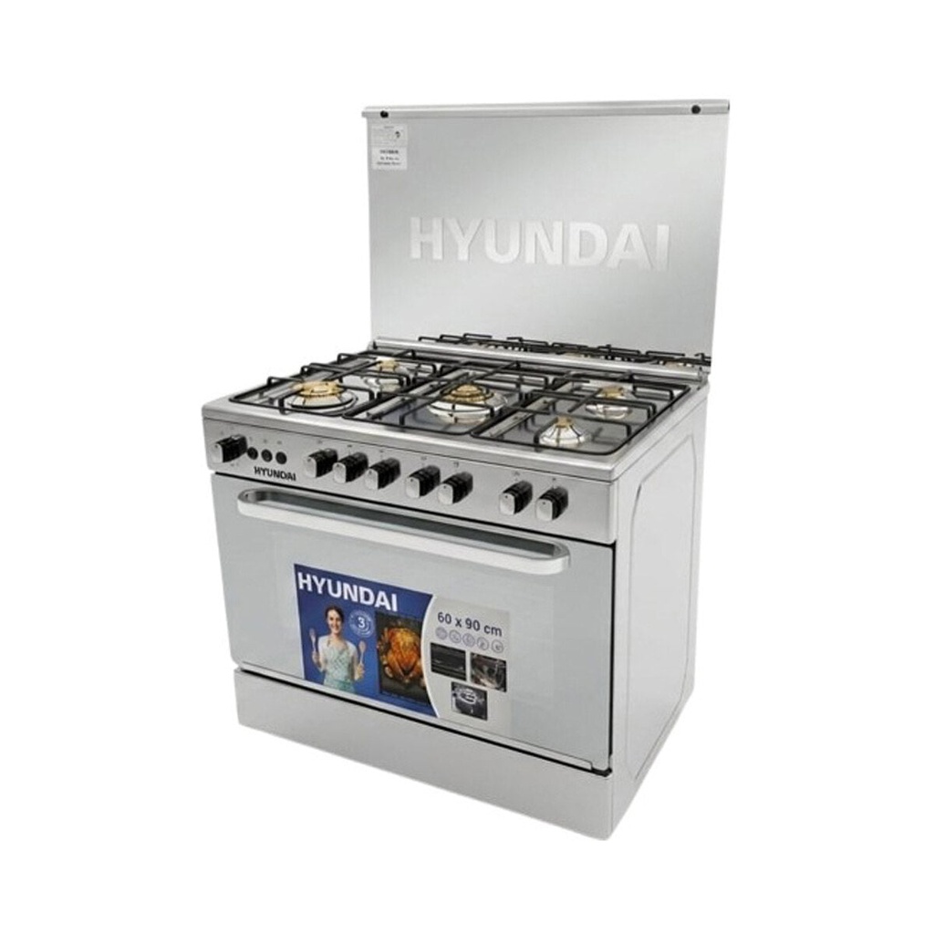 [HYGC9060XVMK] Egyptian Freestanding Gas Cooker 5 Burner, Stainless steel طباخ مصري 5 مشاعل هيونداي