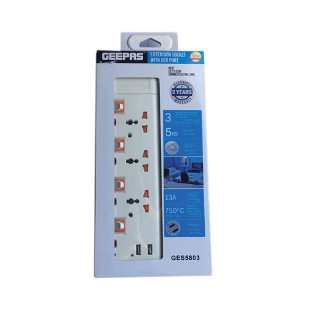 [GES5803] EXTENSION SOCKET WITH USB PORT 3 WAY - 5M سيار كهربائي مع منافذ يو اس بي جيباس