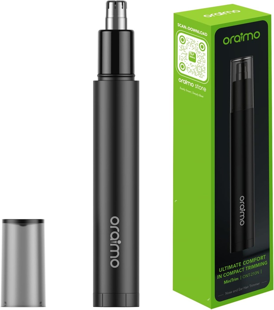[ONT-210N(BLACK)] Nose Hair Trimmer for Men & Women, 10,000 RPM Stainless Steel Dual-Blade, 360° trimming, Safe & Comfortable, Battery Powered