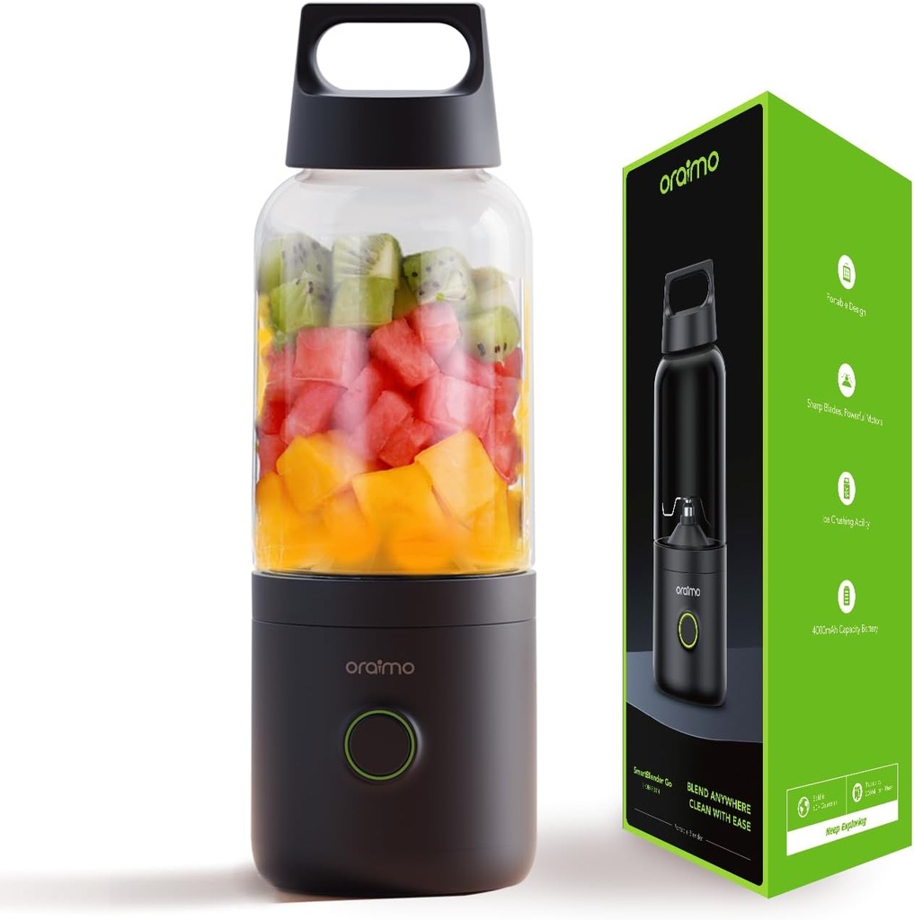 [OH-PB1N(Black)] Portable Blender,500ML Smoothie Blender,USB-C Rechargeable Portable Juicer Blender,Mini Blender with BPA Free and Self Cleaning