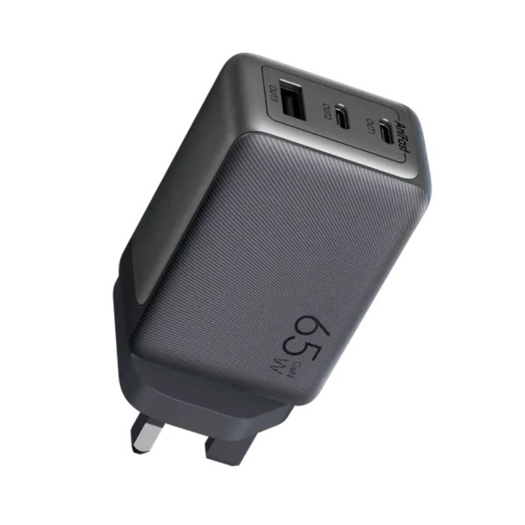 [OCW-7652U+116CC] Charger 65W Gan tech with L To C cable 100W, Black