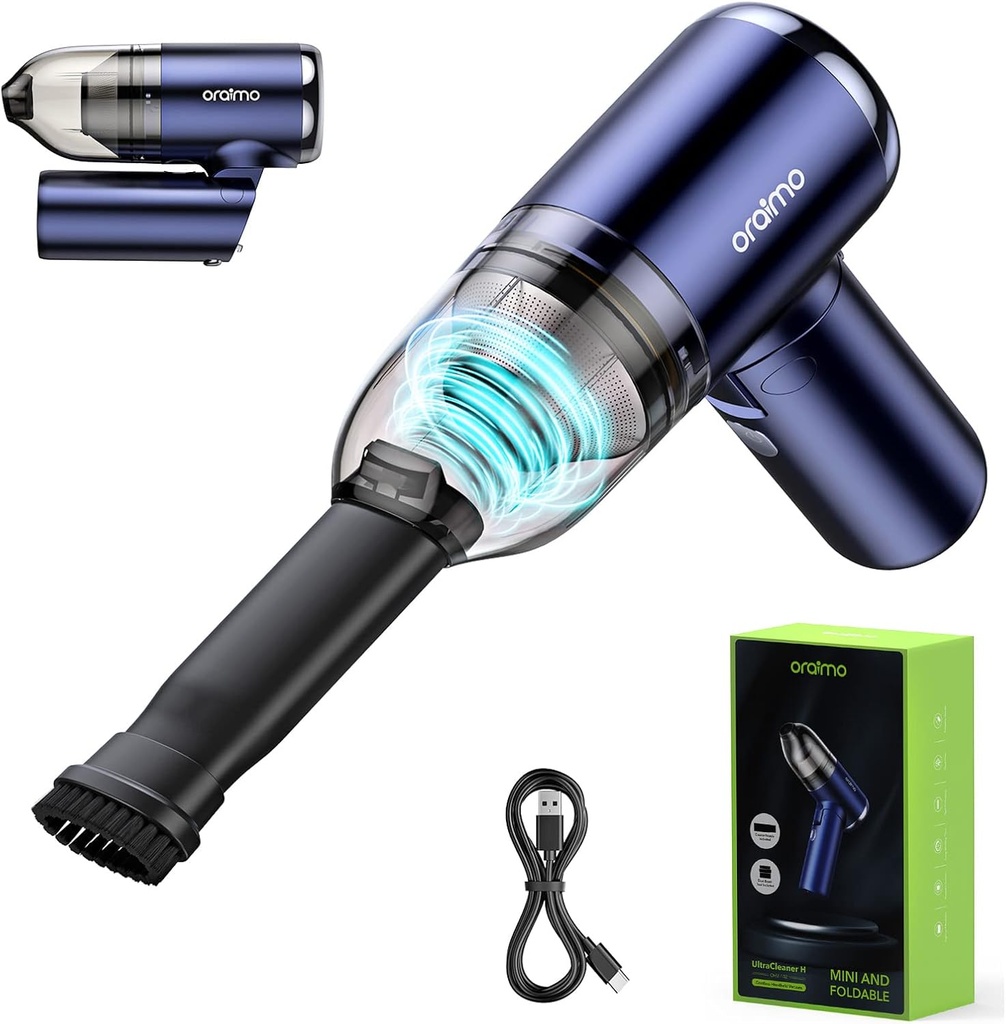 [OHV-102(Grey)] Mini Vacuum, Small Handheld Vacuum Cordless, Mini Car Vacuum Cleaner Rechargeable with Storage Bag, Foldable Hand Vacuum for Desktop