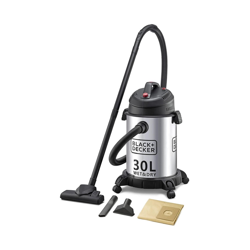[WV1610-B5] Wet and Dry Stainless Steel Tank, Drum Vacuum Cleaner, 30L Silver مكنسة 30 لتر بلاك اند دكر