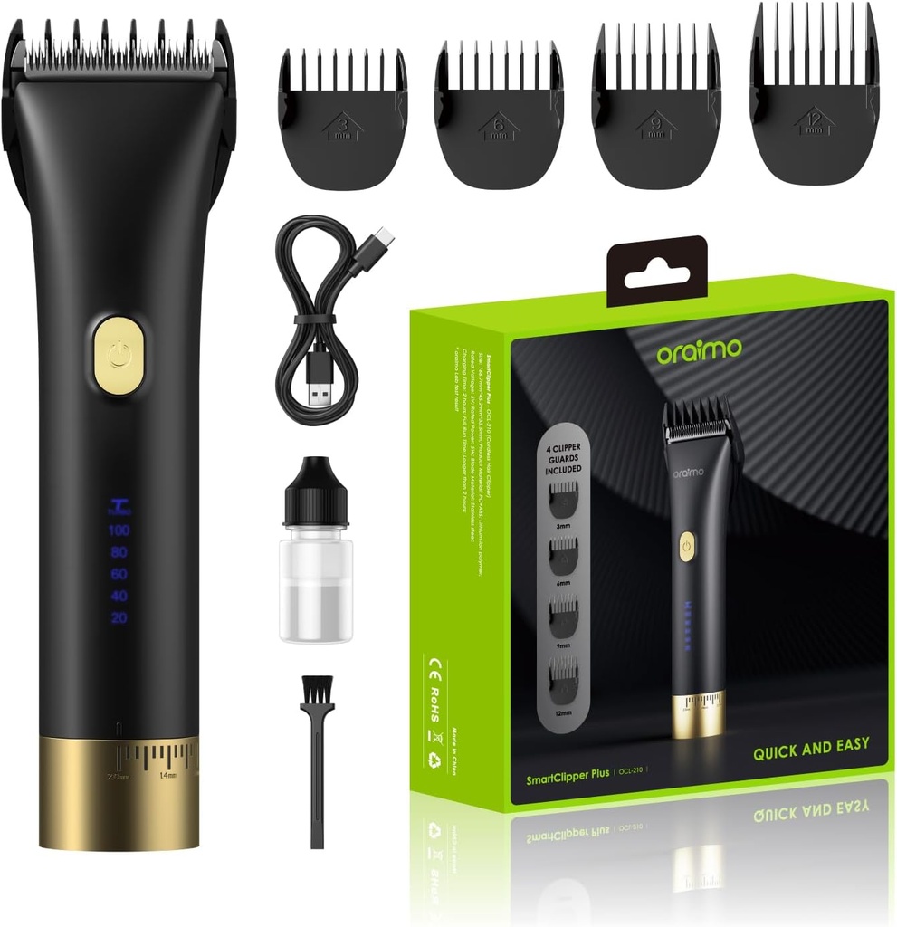 [OCL-210] Cordless Hair Clippers for Men, Rechargeable Beard & Hair Trimmer with Led Display, Lithium-Ion Battery for 120-Min Cordeless Use, 4 Clipper