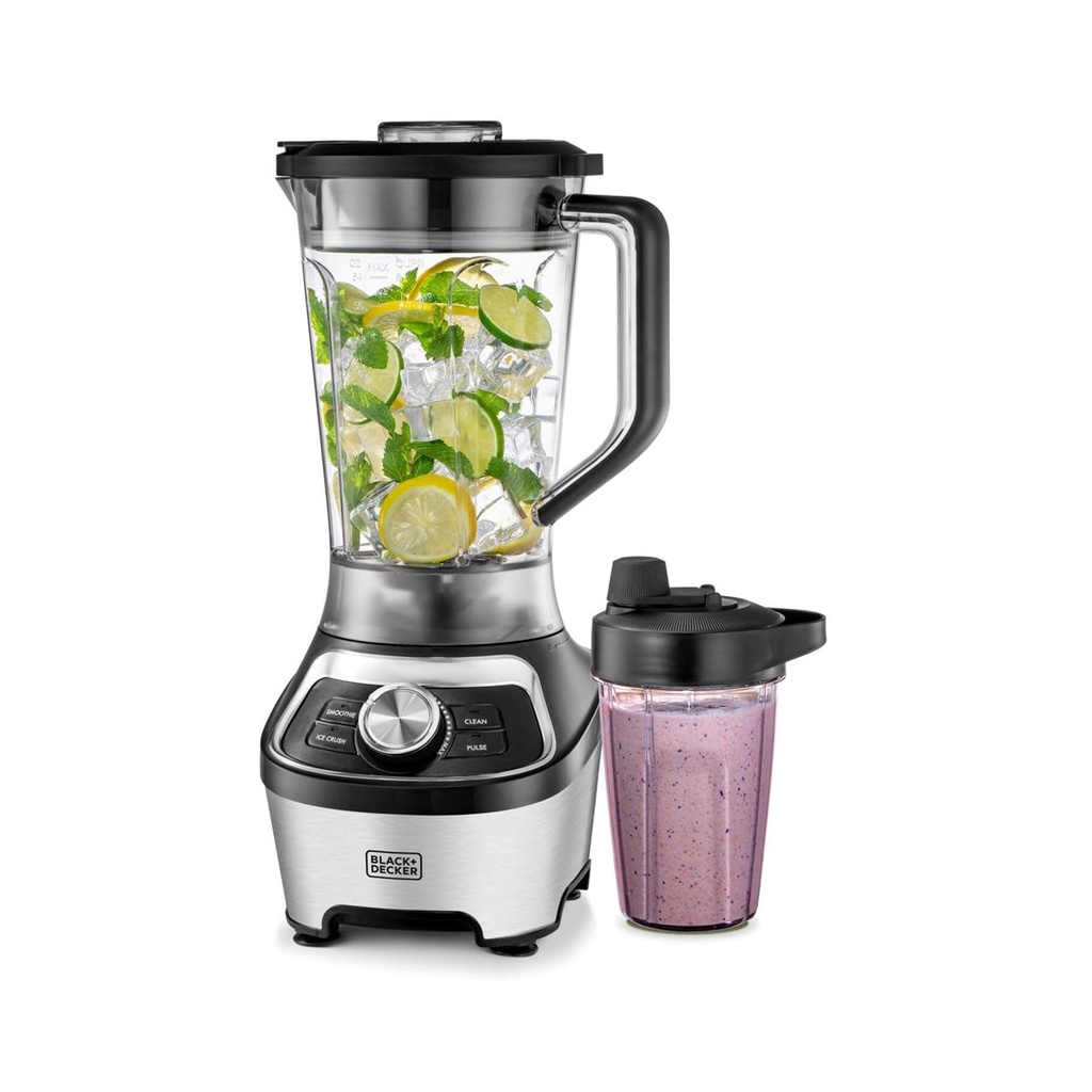 [BXH1200-B5] High Speed Blender, 1200W Motor, 1.85L BPA-Free Jar, 500ml Travel Cup خلاط بلاك اند دكر