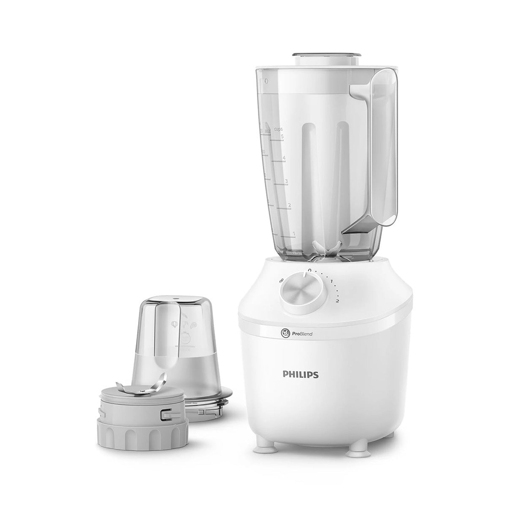 [HR2191/20] Unique ProBlend System Blender 600W, White خلاط بلاستيك 600 واط  مع قطاعة و طاحونة فيليبس