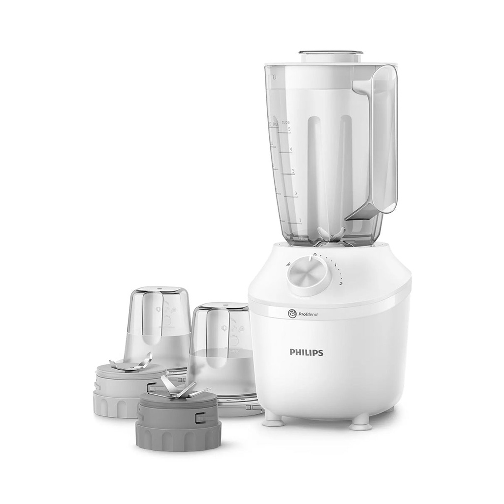[HR2191/30] Unique ProBlend System Blender 600W, White خلاط بلاستيك 600 واط  مع قطاعة و طاحونة فيليبس