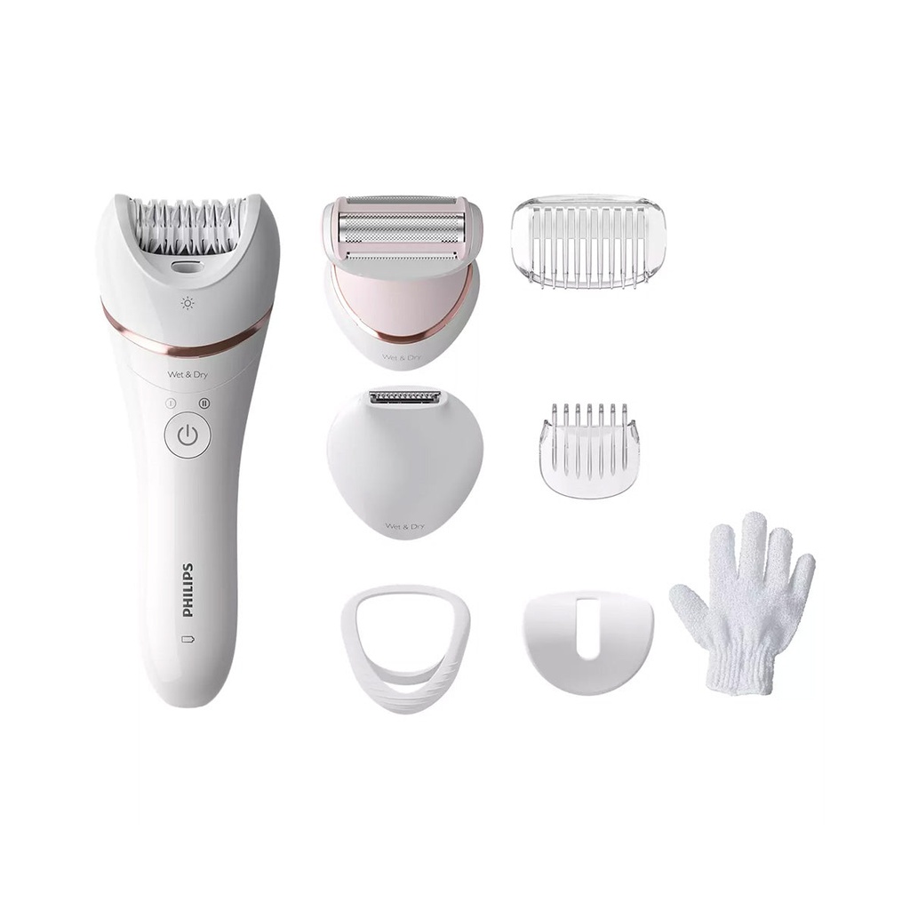 [BRE720/01] Wet & Dry Epilator, White ماكنة حلاقة نسائية رطب + جاف 8 ملحقات