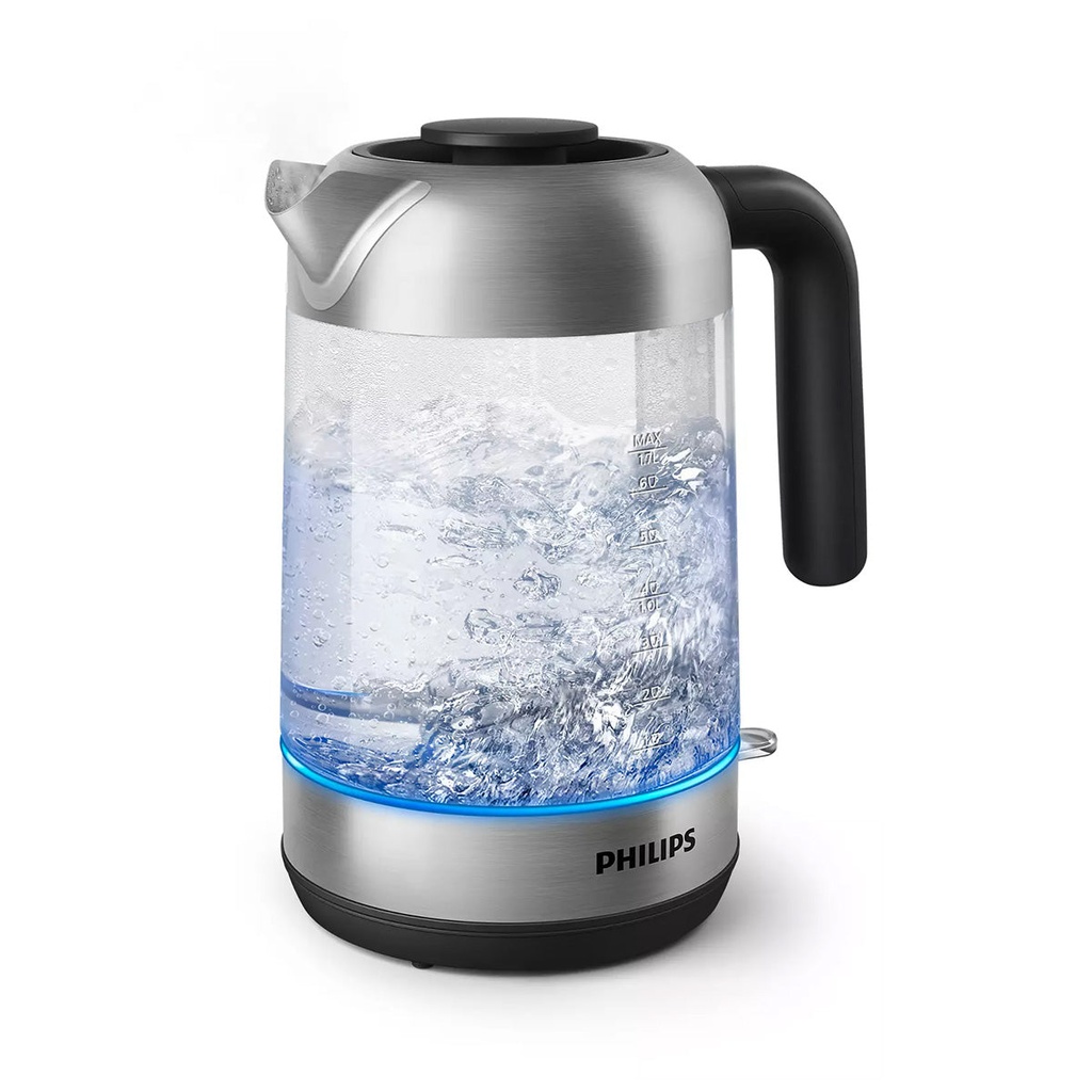 [HD9339/81] Glass Kettle - light, 1.7 litre, Black and Silver غلايه كرستال 1.7لتر 2200واط