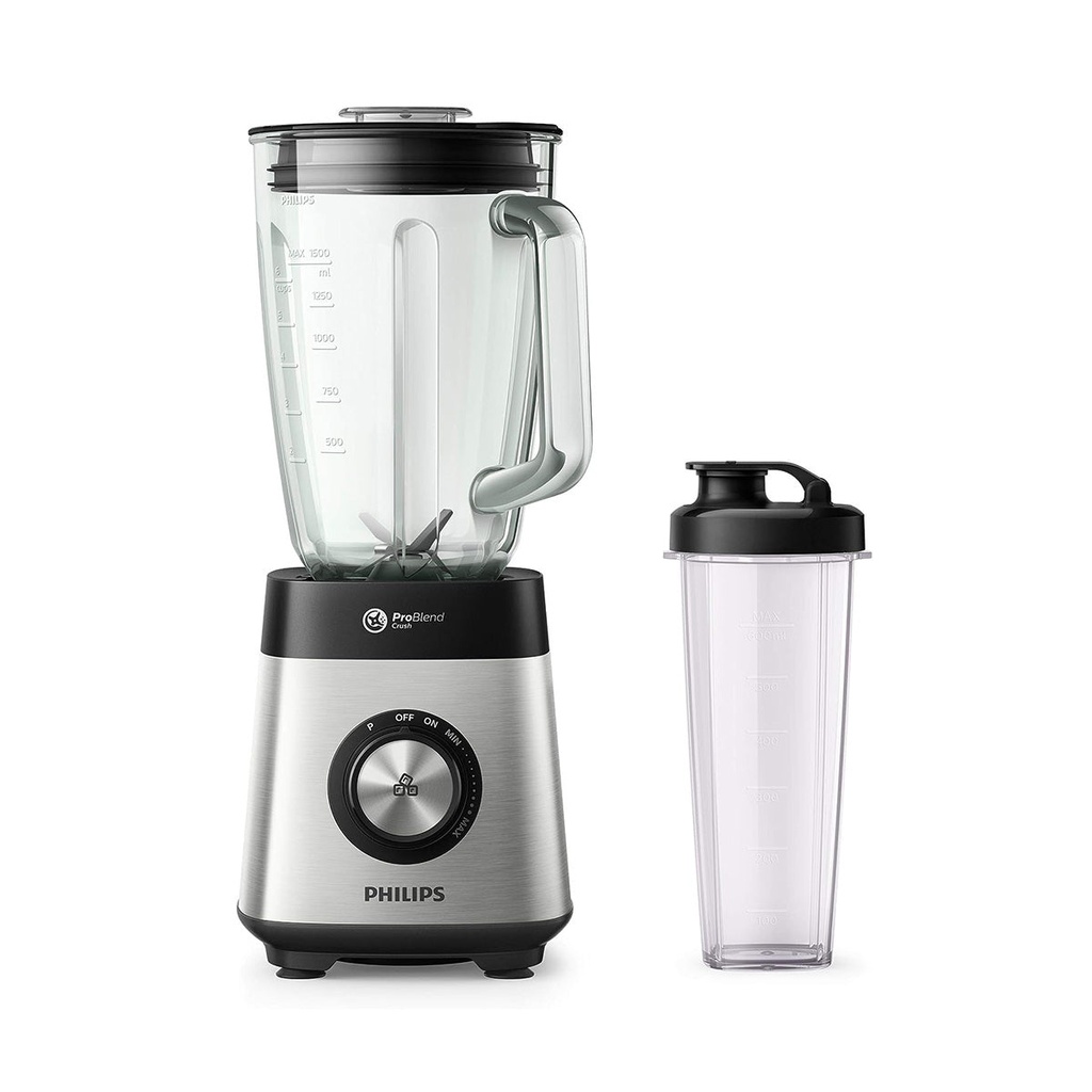 [HR3573/91] Series 5000 Blender 1000W, Metallic خلاط 2 لتر زجاج 1000واط وكأس محمول