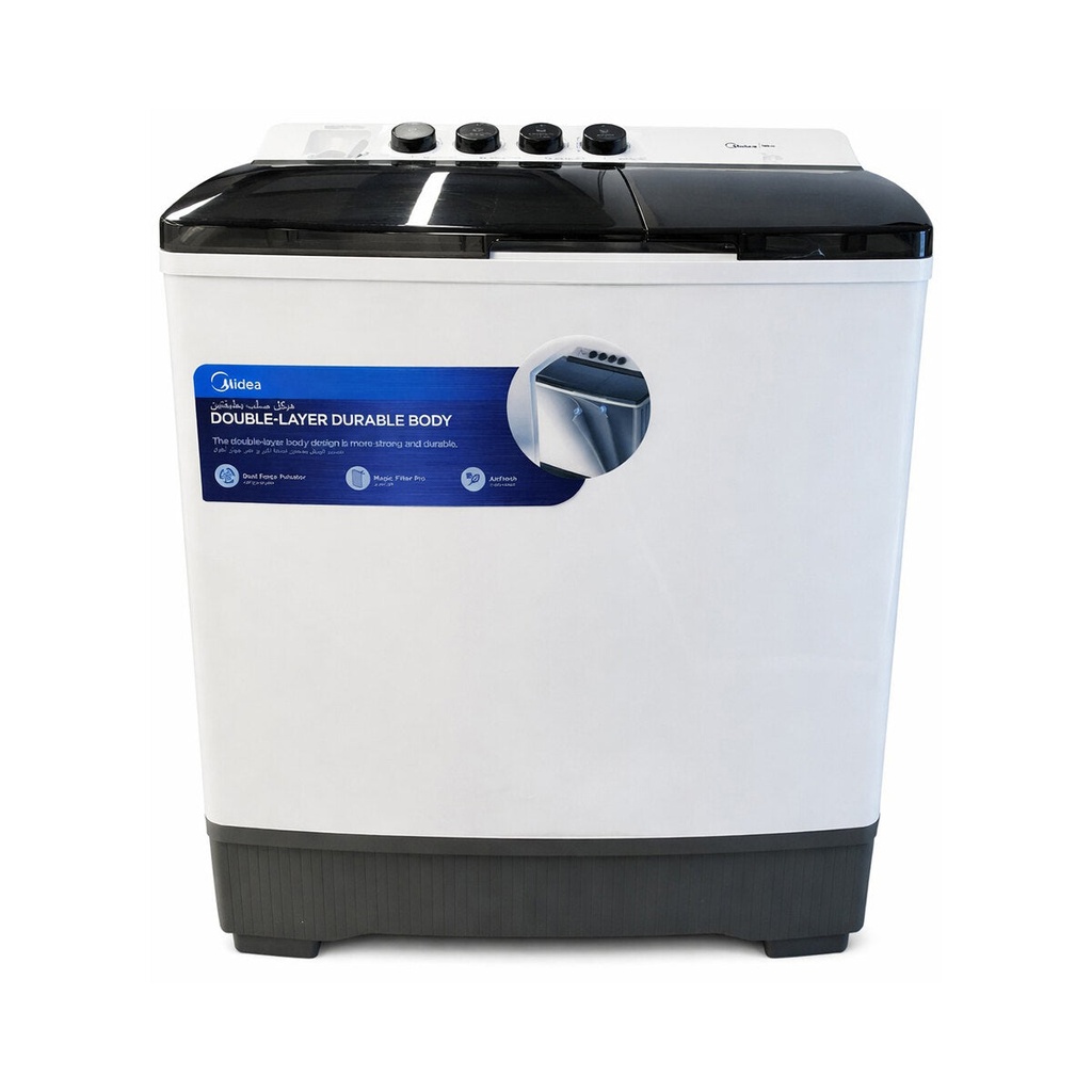 [MT100W160/WG] MT100W160/WG Two Tub Washing Machine 16 Kg, Grey غسالة حوضين 16 كيلو مايديا