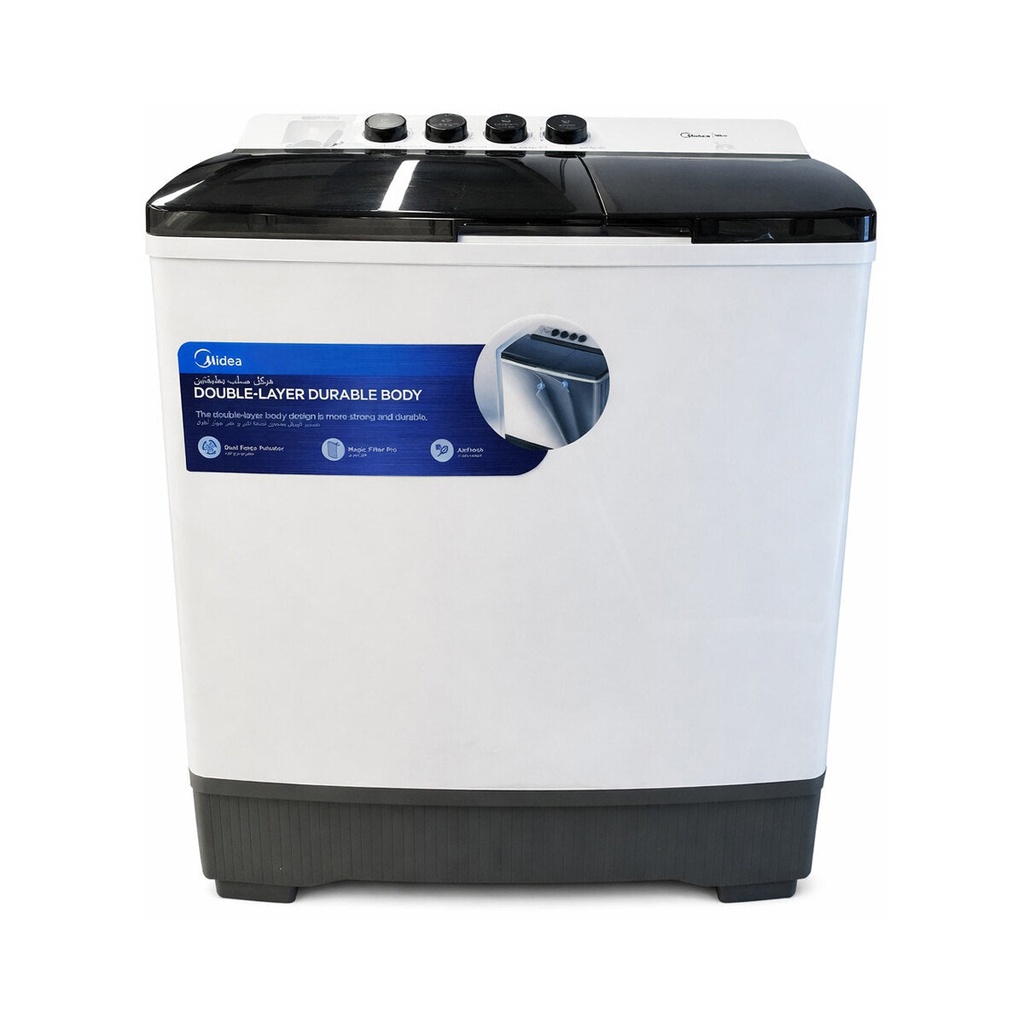 [MT100W190/WG] MT100W190/WG Two Tub Washing Machine 19 Kg, Grey غسالة حوضين 19 كيلو مايديا