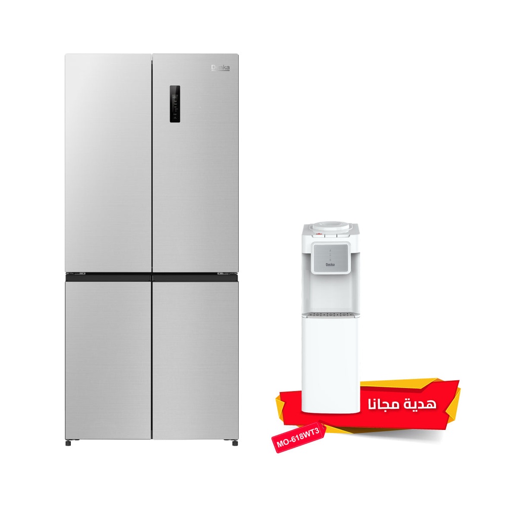 [RM-670FLS] RM-670FLS Four Door Refrigerator Inverter System, Silver + MO-618WT3 هدية