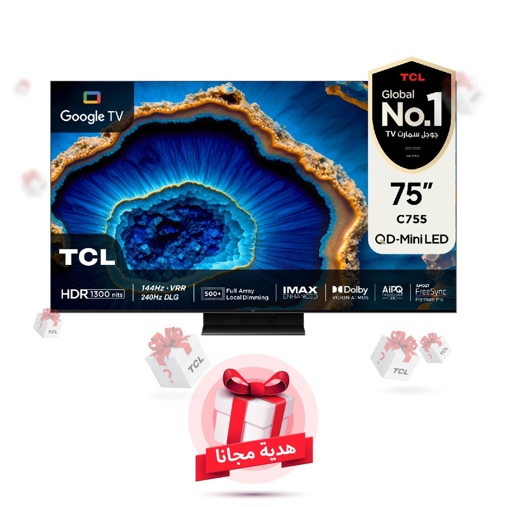 [75C755] C755 QD-Mini LED 4K 75-Inch 1300nits HDR10+ 240Hz DLG FreeSync Premium Pro 144Hz + Gift