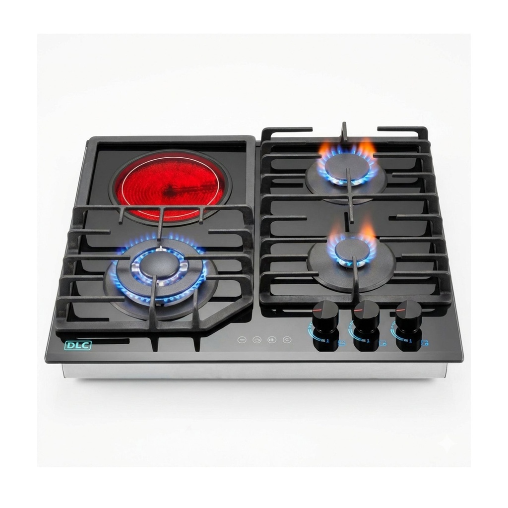 [T-905NMGC-T3C2B] T3C2B 4 Burners Built-In Gas & Electric Cooker, Black طباخ غازي مدمج 4 مشاعل دي ال سي