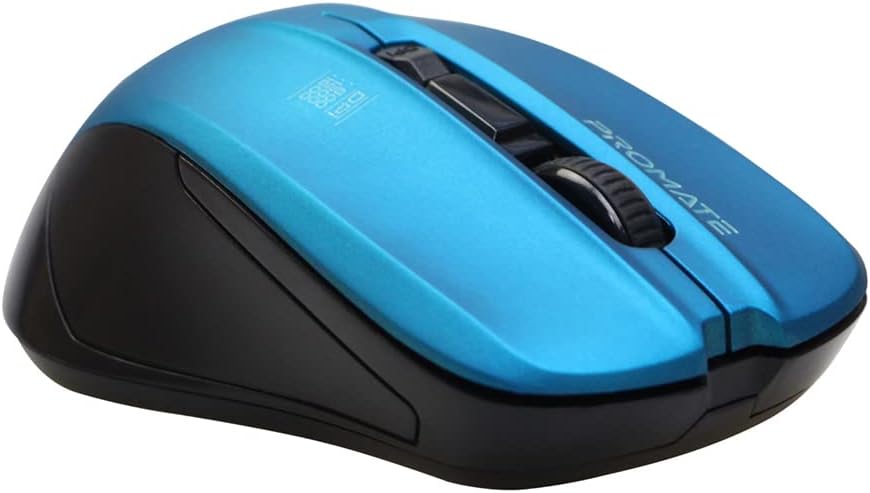 [CONTOUR.BLUE] Wireless Mouse, Comfortable Ambidextrous 2.4GHz Cordless Ergonomic Mice with 4 Programmable Buttons, Adjustable 1600DPI, Nano USB Receiver and 10m Working Range for Laptops, Contour
