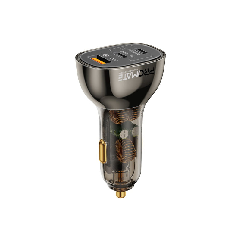 [TRANSDRIVE-80W] 80W Multi-Port Transparent Car Charger with QC 3.0 & Power Delivery | TransDrive-80W |