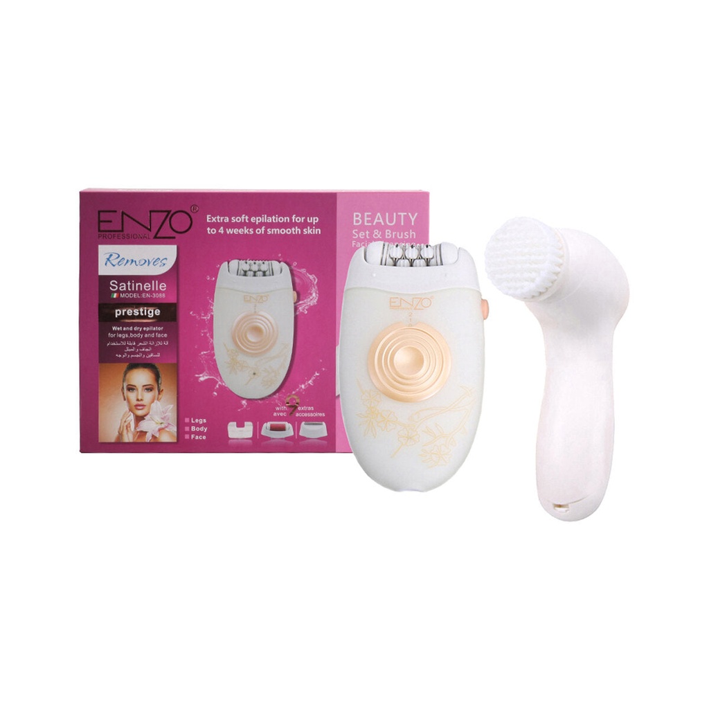 [EN-3088] 8-in-1 Rechargeable Lady Shaver and Beauty Face Cleansing Brush, Pink