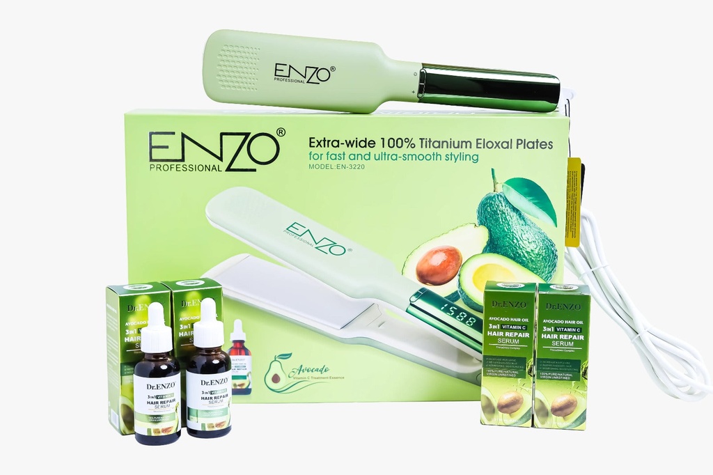 [EN-3220] Extra-Wide Titanium Hair Straightener with Avocado Hair Serum