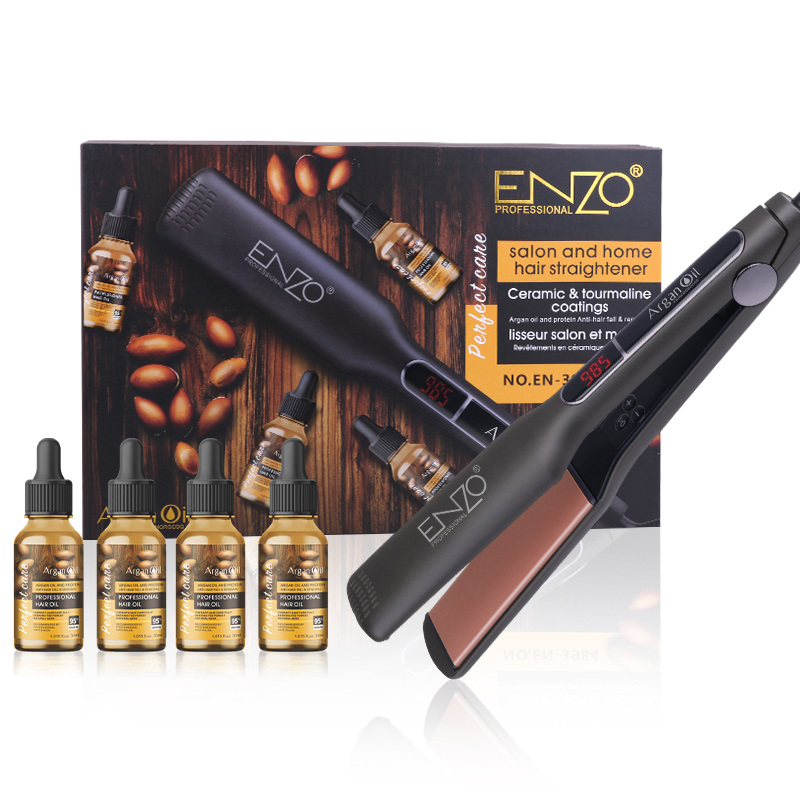 [EN-3984] Custom Hair Straightener High Quality Titanium Keratin Flat Iron LCD Display With Lock Design Planchas Para Cabello