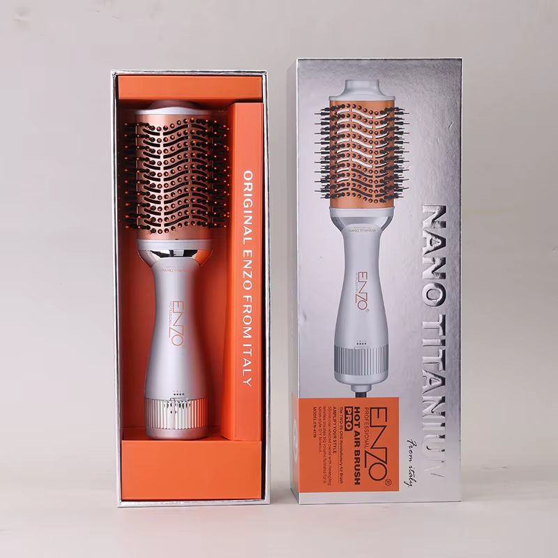 [EN-4139] Professional Volumizer Rotary Oval Hot Air Straightener Comb Silver 3 in 1
