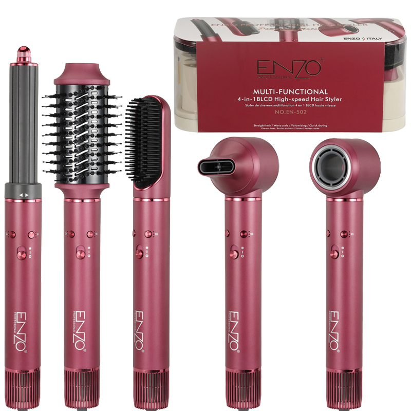 [EN-502] Purple Multi Styler 5 in 1 Professional Salon Hot Air Comb Curling Irons Hair Curler Hair Blow Dryer Brush