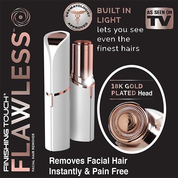 [Flawless Hair Remover] Finishing Touch Flawless Facial Hair Remover for Women, Rose Gold Electric Face Razor with LED Light, Recyclable Packaging
