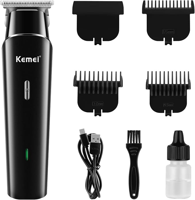 [KM-1115] Black Hair Clippers for Men, Cordless Clippers for Hair Cutting, Professional Barber Clippers, USB Rechargeable Wireless Haircut Clippers