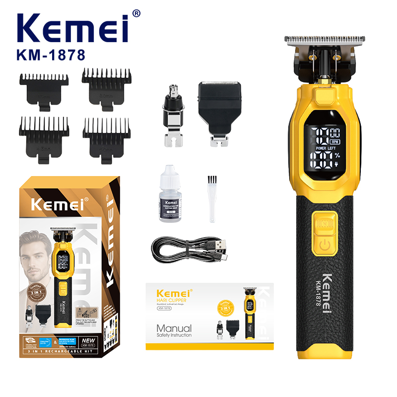 [KM-1878] 2000mAh Li-Battery 7000RPM Speed Motor Hair Clipper Hair Trimmer with Functional Nose Hair Cut Beard Shaving Heads