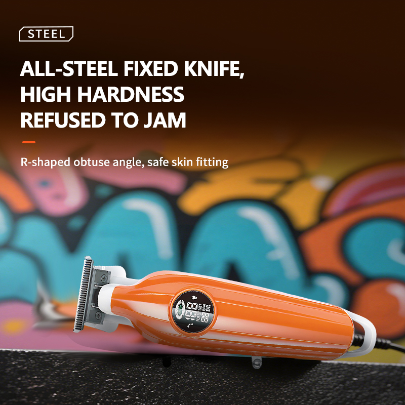 [KM-2362] 1200mAh 7000RPM Orange Color Small Hair Trimmer Strong Li-battery Chargeable Led Display Hair Groomer OEM Factory
