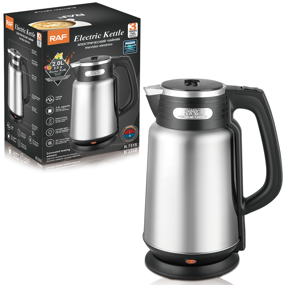 [R.7315] Electric Kettle Hervidor Eléctrico with 2L Capacity Fast Boiling 1500W Heating Durable Stainless Steel Body for Daily Use